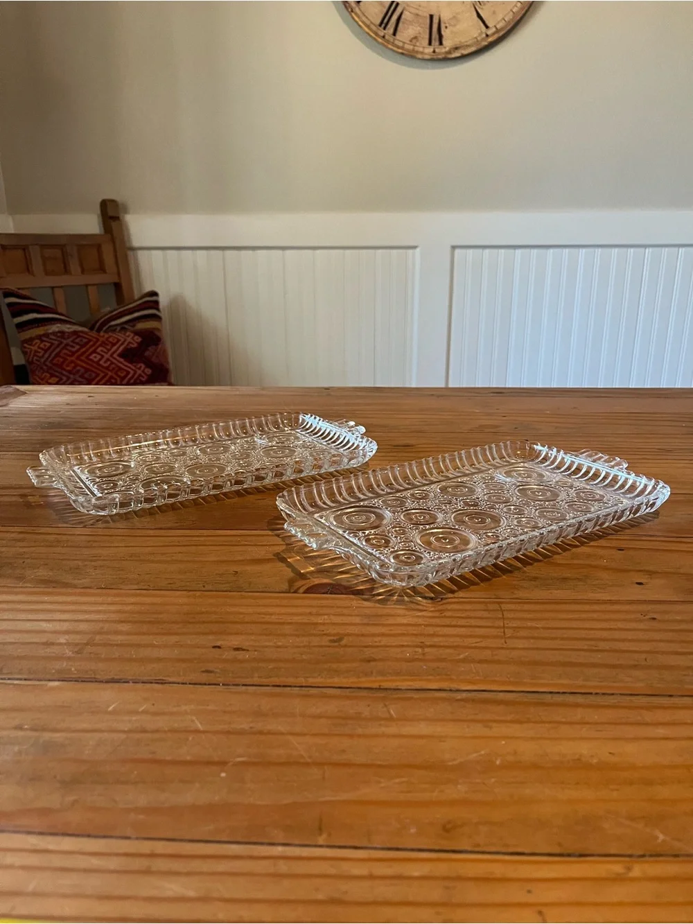 Vintage Pressed Glass Serving Tray Set of 2